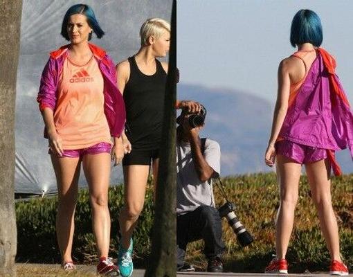 WOW  Katy Perry in shiny nylon Adidas