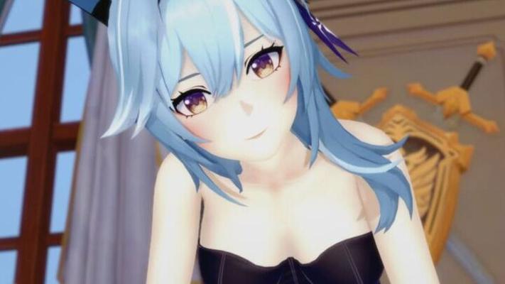 Futa Genshin Impact Eula wird von Keqing in Jeans Büro gefickt