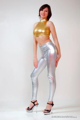 Dasha G - Spandex prateado brilhante e dourado