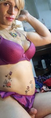 Matching purple bra and panties