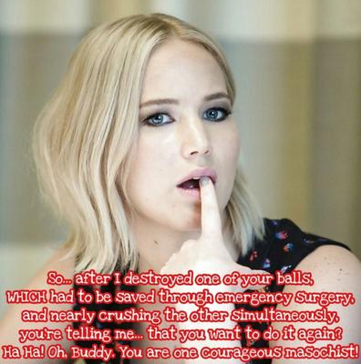 Jennifer Lawrence & Ema Watson femdom and ballbusting captions