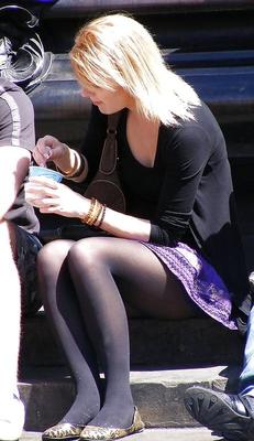 More candids in flat ballet shoes and pantyhose