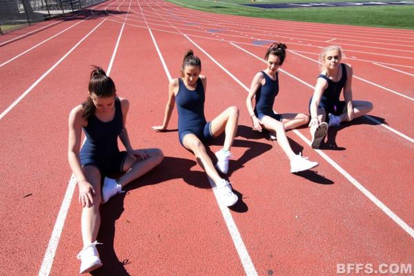 Sporty porn chicks in trainers