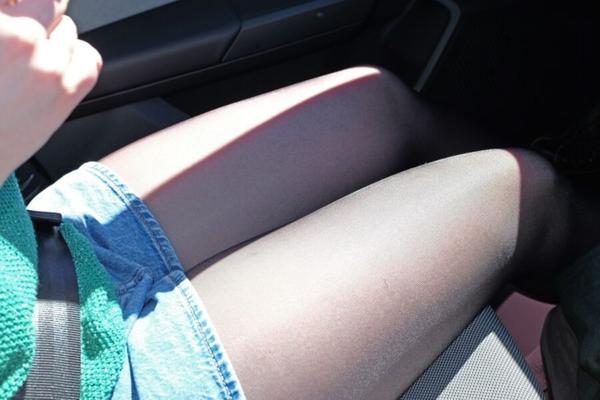 Candid Alice pantyhose in car