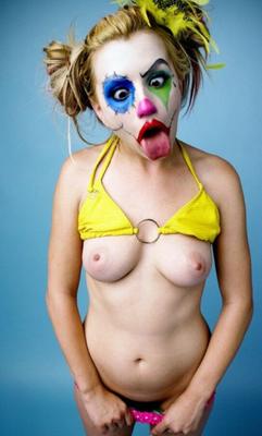 girls wearing clown face