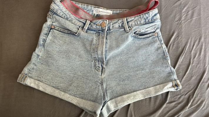 Calcinha Jeans GF - Shorts Stradivarius Azul Claro Mom -