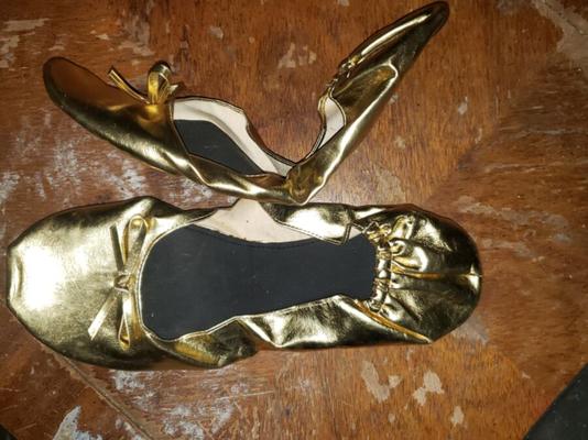 Unknown - Foldable Ballet Flats w Bow -- Metallic Gold