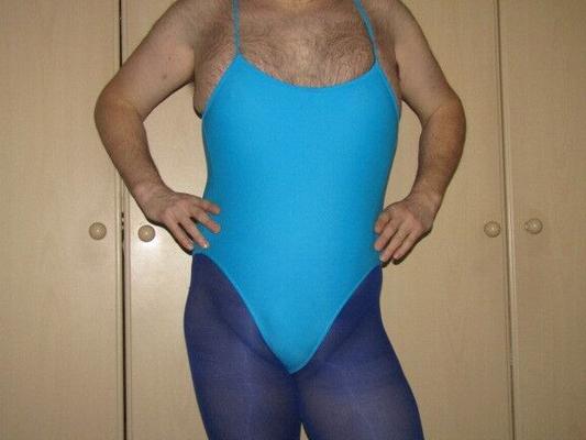 blue swimsuit and tights