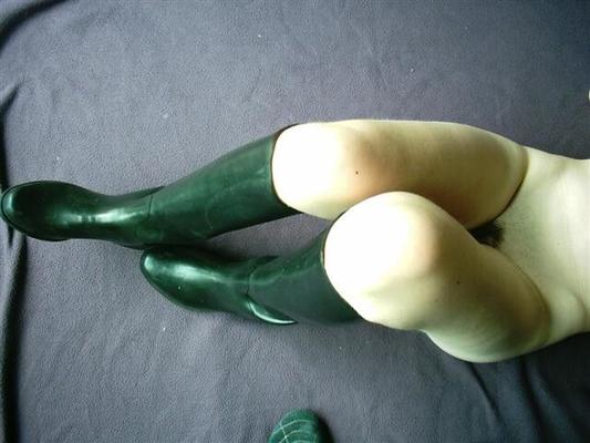 Green rubberboots fetish