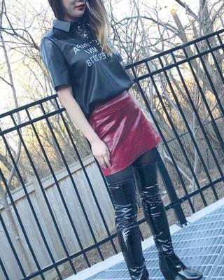 otk boots and leather skirt