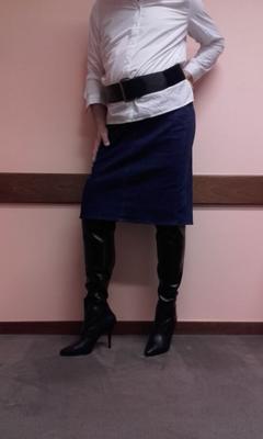 me in another jean skirt and tight hight boots