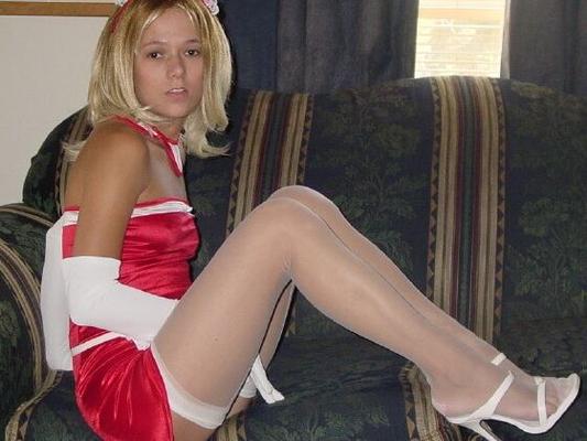 blonde maid in white stockings