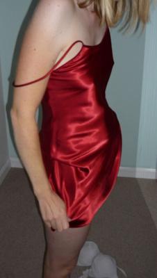 BIG HARD NIPPLES in red satin