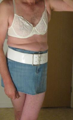 Me sissy denim skirt and wide belt, lingerie