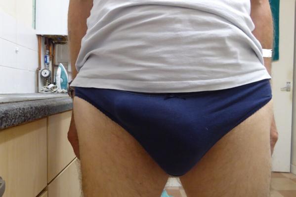 Wearing my girlfriends navy blue knickers