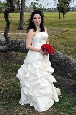 Bride has a pearl necklace