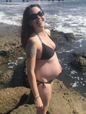 June  Pregnant beach bikini and outdoors