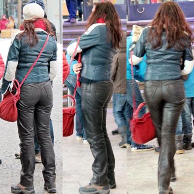 Leather jeans ass