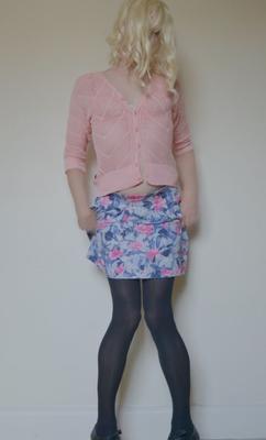 Cute Gurlyboi in Heels, Skirt and Cardigan