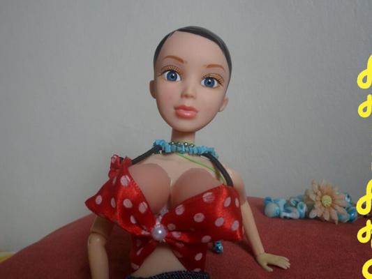 Sexy Big Tits Doll With Polka Dot Vintage Blouse & Jean Skirt