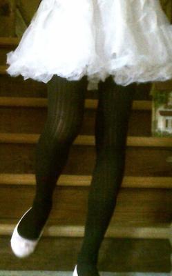 White Petti ribbed tights black skirt