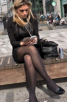 Candid shots of a sexy girl and her legs in pantyhose