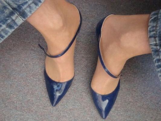 Foot Fetish Foot Tease; in my Blue Expensive Prada Pumps