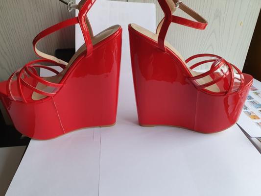 Platform Sandals Patent Wedges High Heel Open Toe Pretty Fuchsia